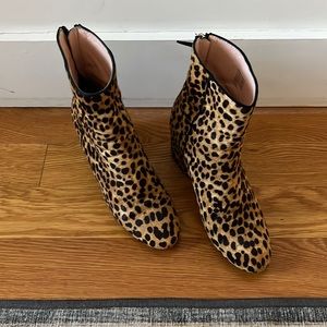 J.Crew Leopard Print back-zip booties